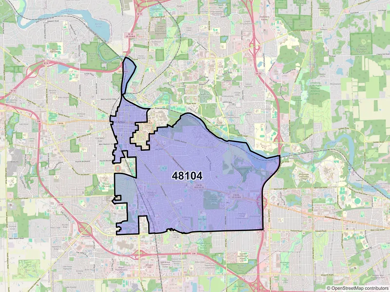 Map of ZIP Code 48104 — Ann Arbor, MI