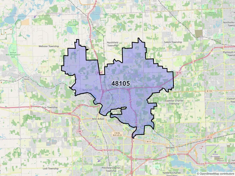 Map of ZIP Code 48105 — Ann Arbor, MI