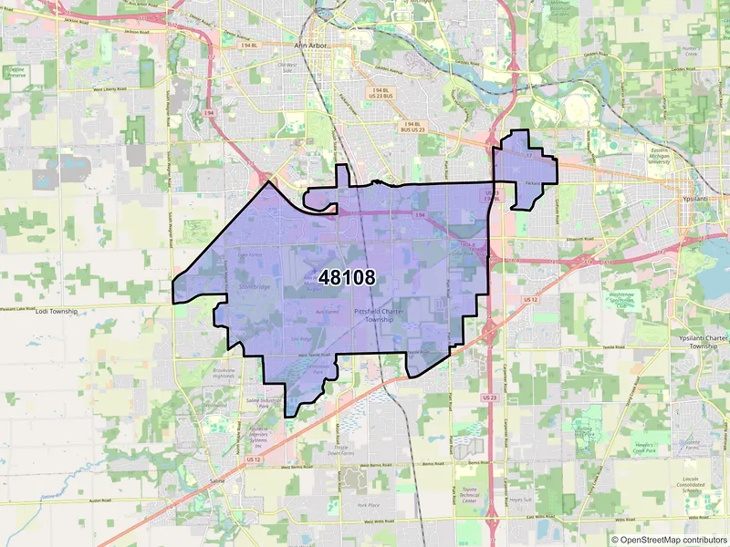 Map of ZIP Code 48108 — Ann Arbor, MI