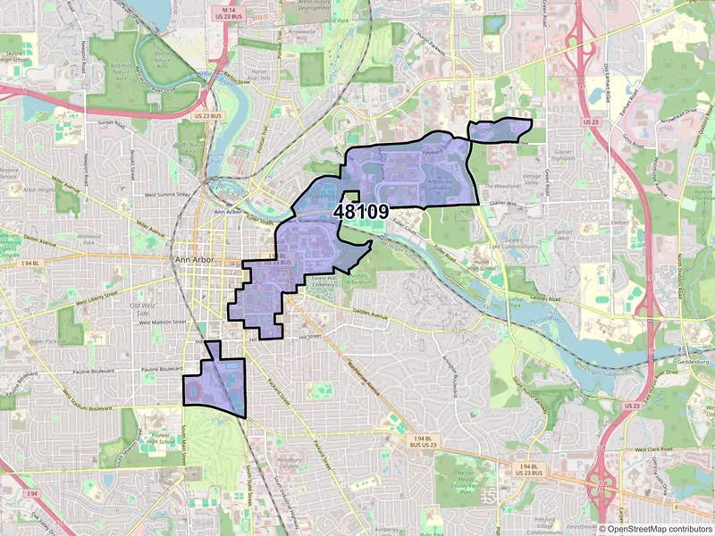 Map of ZIP Code 48109 — Ann Arbor, MI