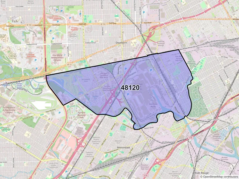 Map of ZIP Code 48120 — Dearborn, MI