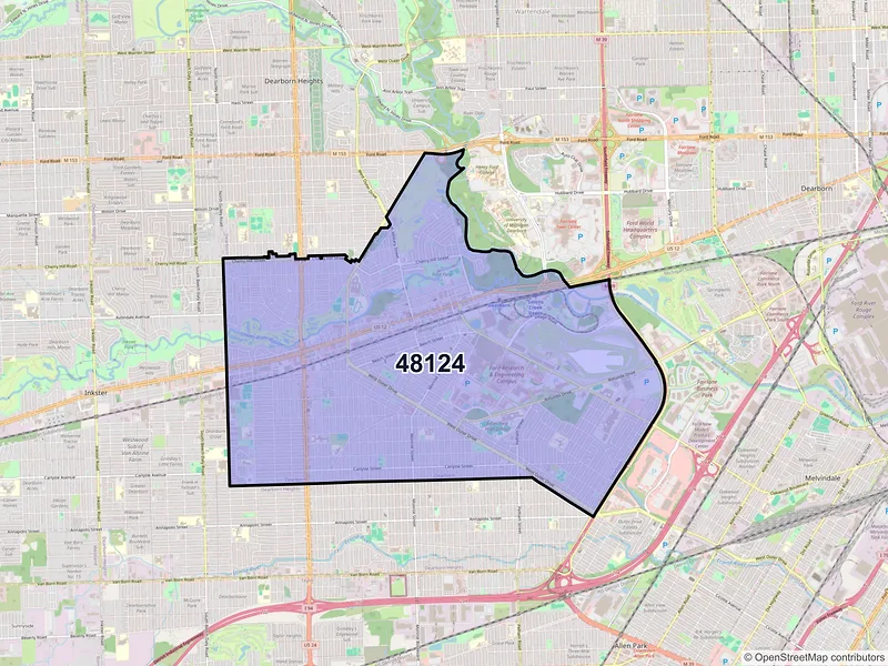 Map of ZIP Code 48124 — Dearborn, MI
