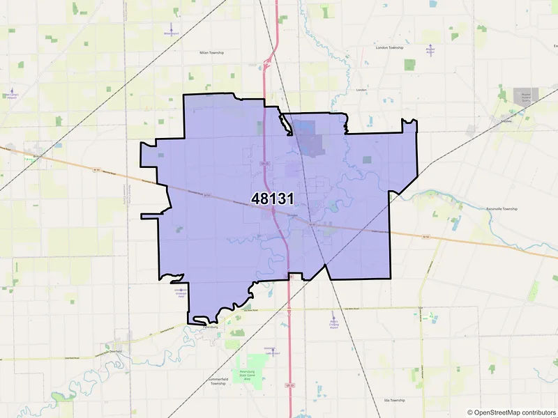 Map of Dundee, Michigan and ZIP codes