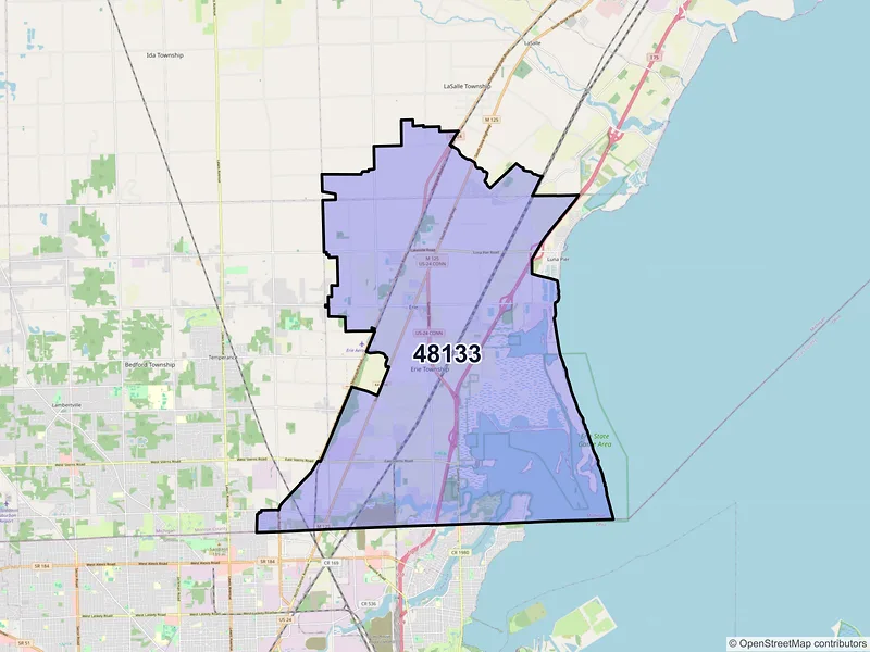 Map of ZIP Code 48133 — Erie, MI