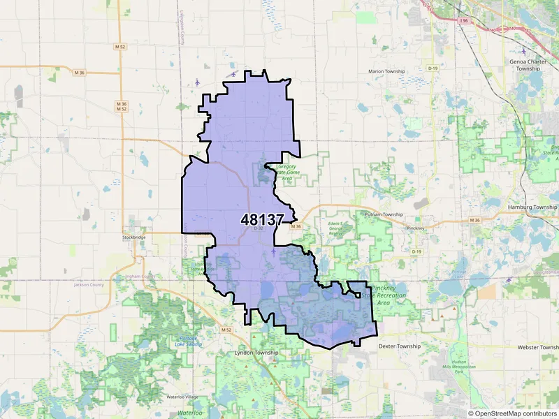 Map of ZIP Code 48137 — Gregory, MI