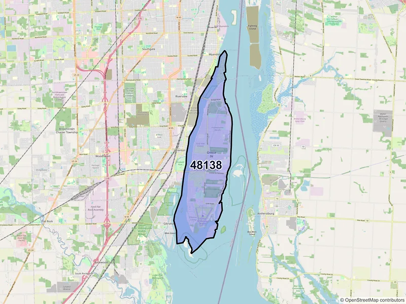 Map of Grosse Ile, Michigan and ZIP codes