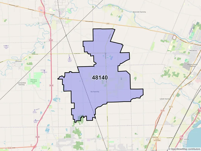 Map of Ida, Michigan and ZIP codes