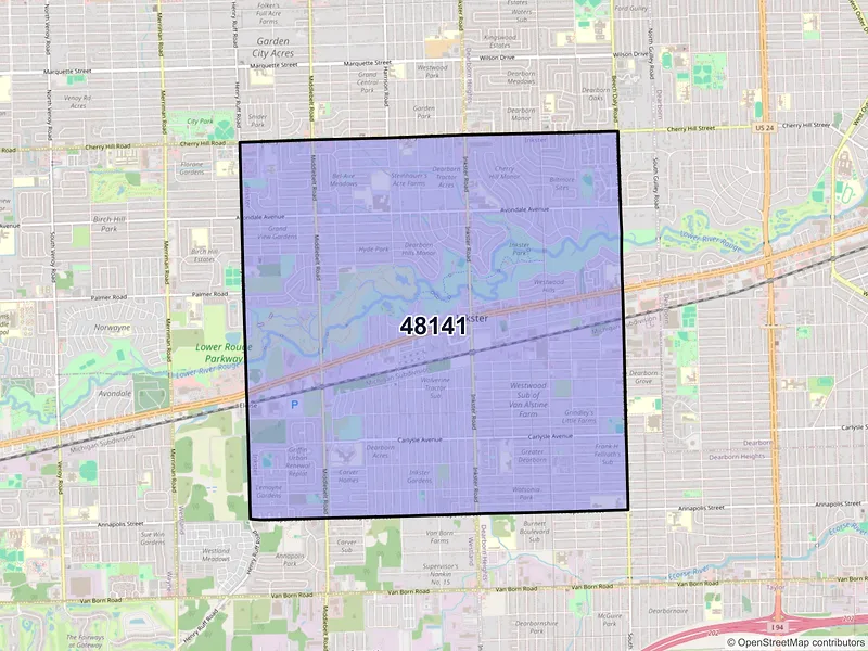 Map of ZIP Code 48141 — Inkster, MI