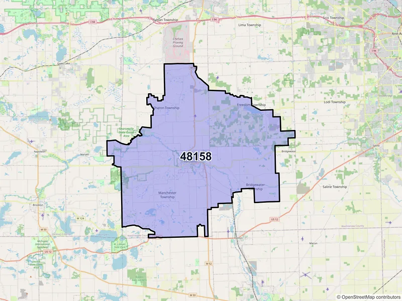 Map of Manchester, Michigan and ZIP codes