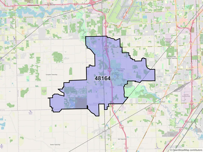 Map of ZIP Code 48164 — New Boston, MI