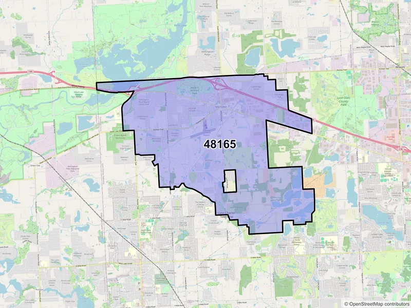 Map of ZIP Code 48165 — New Hudson, MI