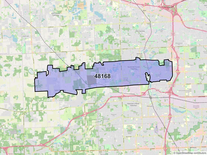 Map of ZIP Code 48168 — Northville, MI