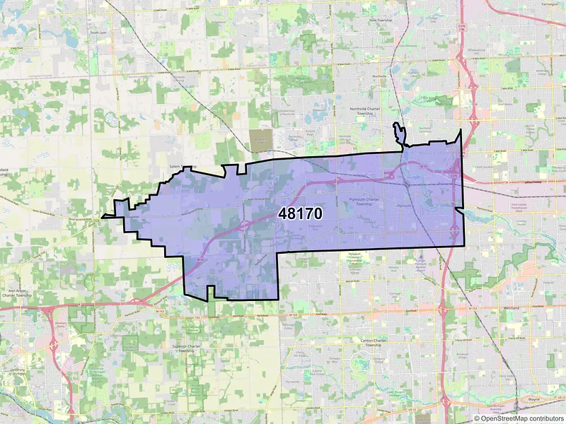 Map of ZIP Code 48170 — Plymouth, MI