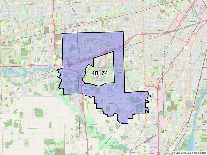 Map of ZIP Code 48174 — Romulus, MI