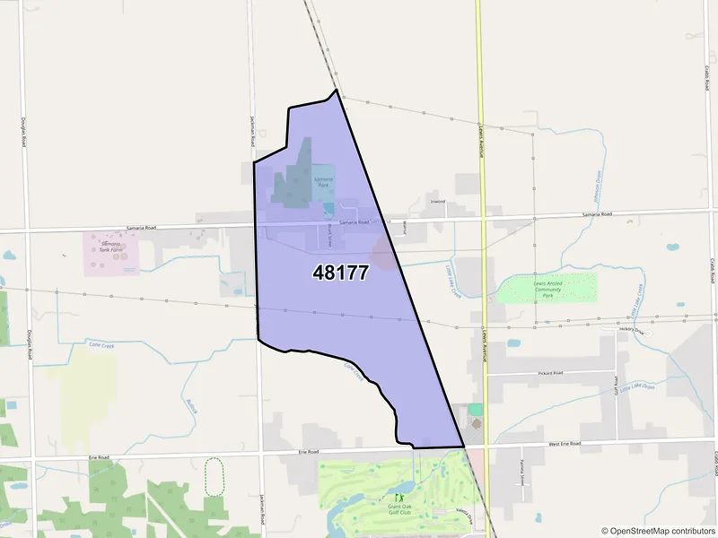 Map of Samaria, Michigan and ZIP codes
