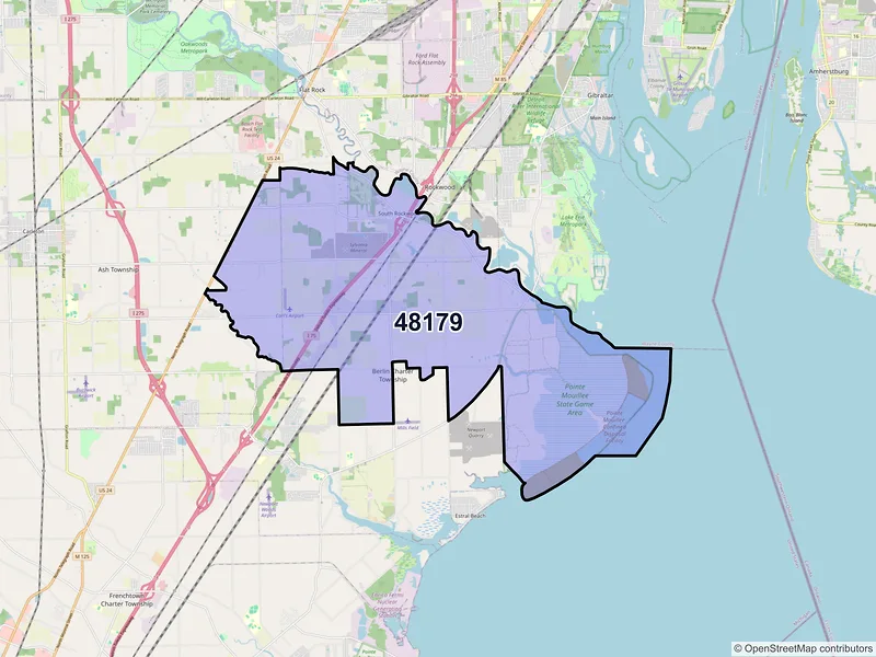 Map of ZIP Code 48179 — South Rockwood, MI