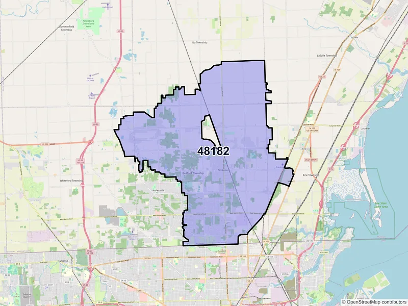 Map of ZIP Code 48182 — Temperance, MI
