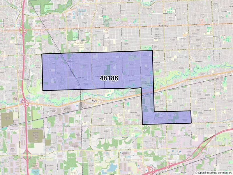Map of ZIP Code 48186 — Westland, MI