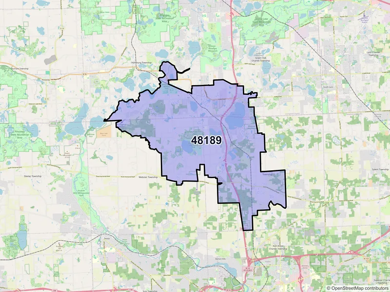 Map of ZIP Code 48189 — Whitmore Lake, MI