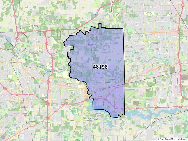 Map of ZIP Code 48198 — Ypsilanti, MI