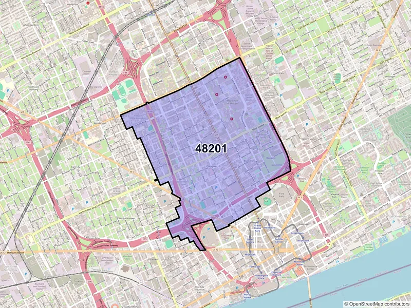 Map of ZIP Code 48201 — Detroit, MI