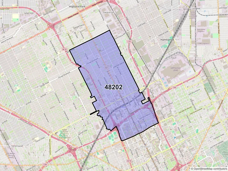 Map of ZIP Code 48202 — Detroit, MI
