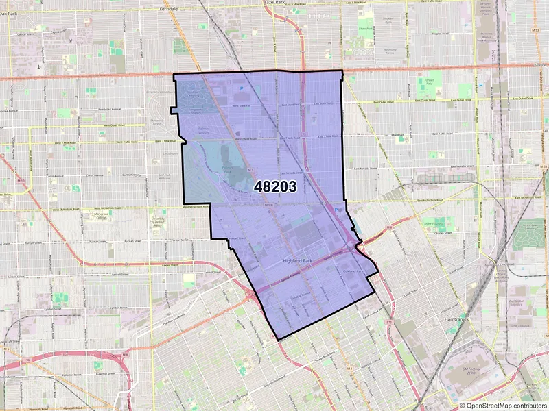 Map of ZIP Code 48203 — Highland Park, MI
