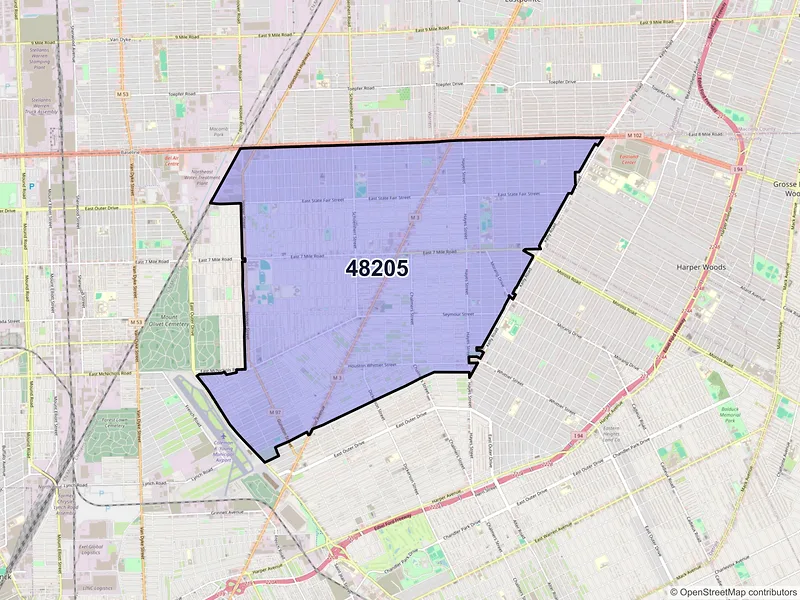 Map of ZIP Code 48205 — Detroit, MI