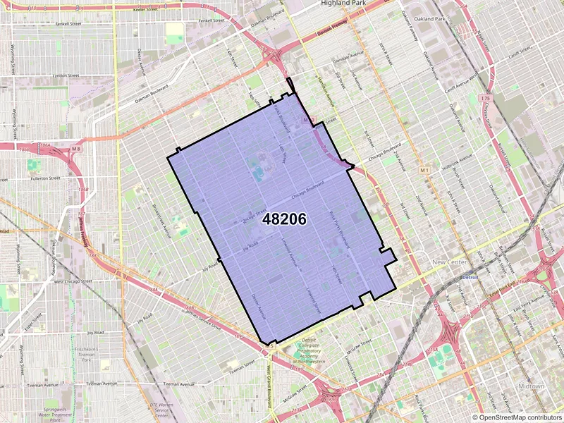 Map of ZIP Code 48206 — Detroit, MI