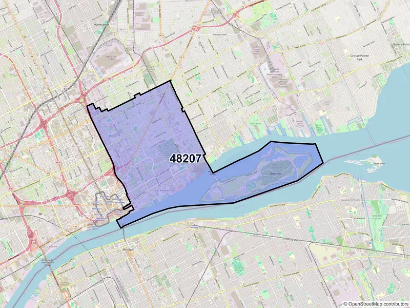 Map of ZIP Code 48207 — Detroit, MI