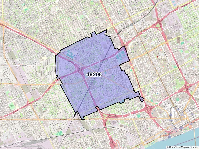Map of ZIP Code 48208 — Detroit, MI