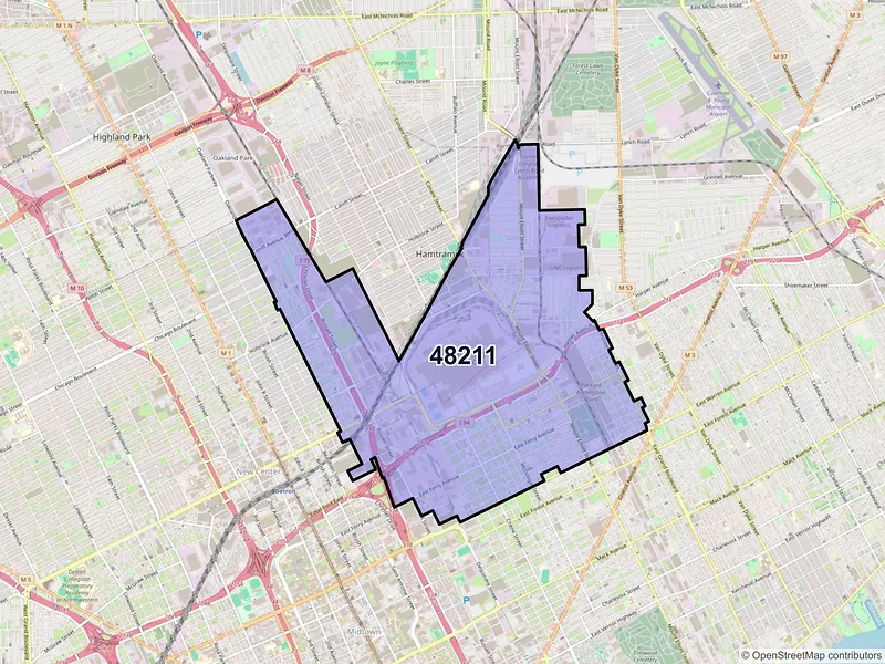 Map of ZIP Code 48211 — Detroit, MI