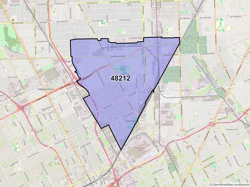 Map of ZIP Code 48212 — Hamtramck, MI