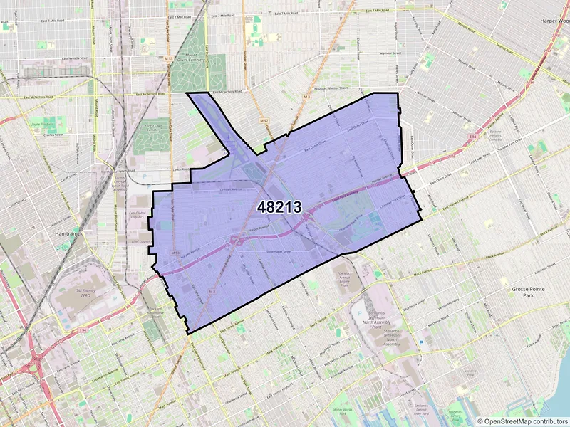 Map of ZIP Code 48213 — Detroit, MI
