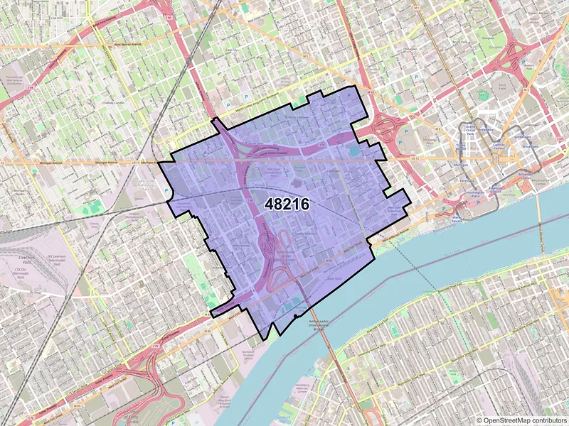 Map of ZIP Code 48216 — Detroit, MI