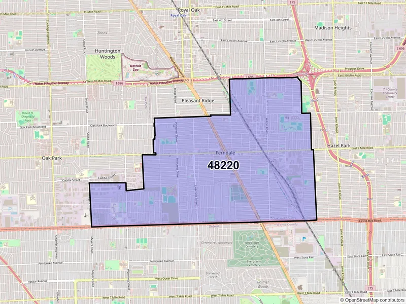 Map of ZIP Code 48220 — Ferndale, MI