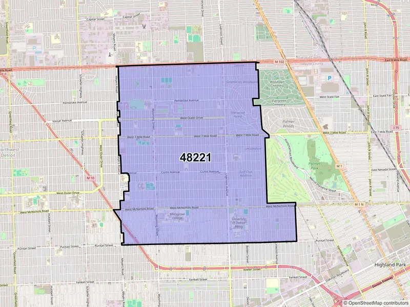 Map of ZIP Code 48221 — Detroit, MI