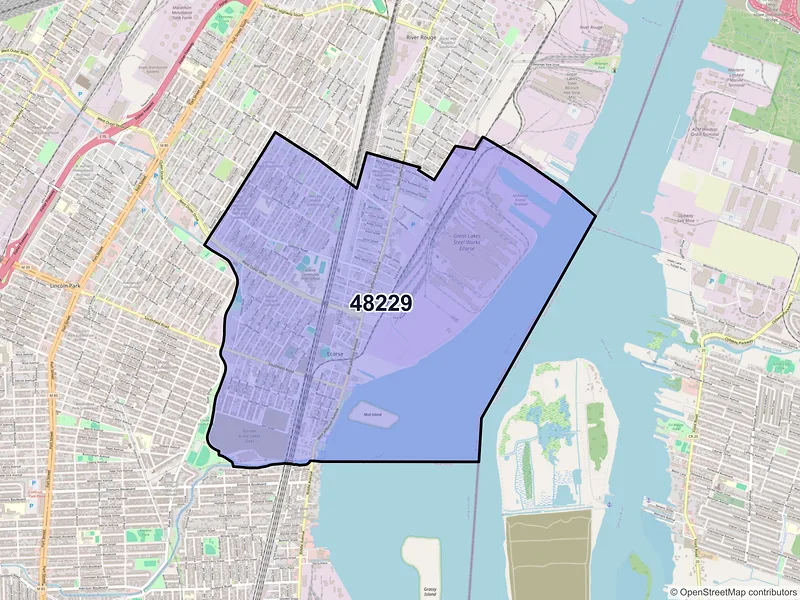 Map of ZIP Code 48229 — Ecorse, MI
