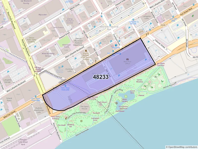 Map of ZIP Code 48233 — Detroit, MI