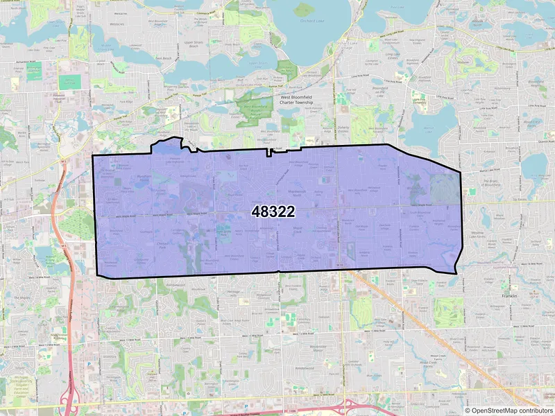 Map of ZIP Code 48322 — West Bloomfield, MI