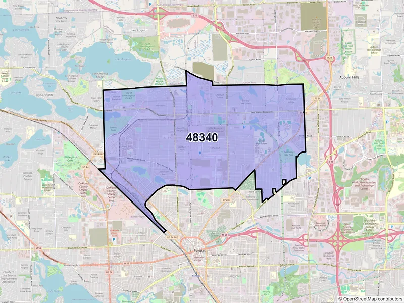 Map of ZIP Code 48340 — Pontiac, MI