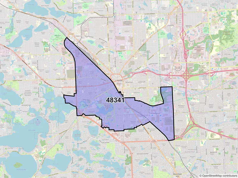 Map of ZIP Code 48341 — Pontiac, MI