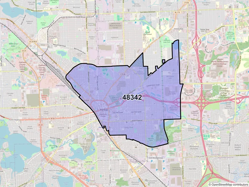 Map of ZIP Code 48342 — Pontiac, MI