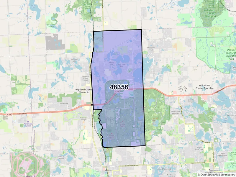 Map of ZIP Code 48356 — Highland, MI