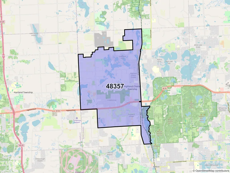 Map of ZIP Code 48357 — Highland, MI