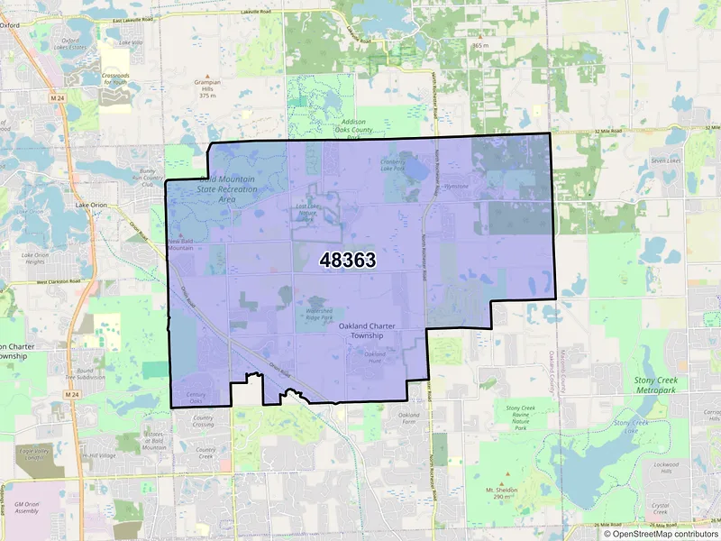 Map of Oakland, Michigan and ZIP codes