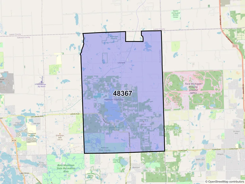 Map of ZIP Code 48367 — Leonard, MI