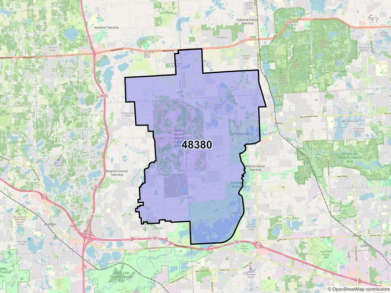 Map of ZIP Code 48380 — Milford, MI