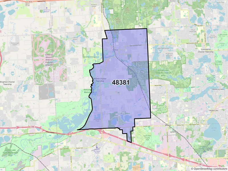 Map of ZIP Code 48381 — Milford, MI
