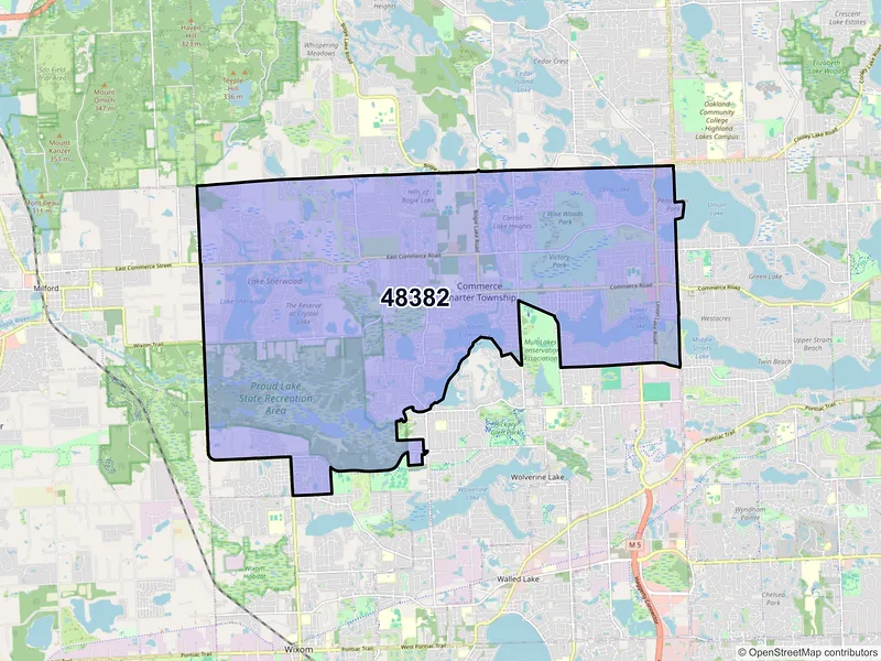 Map of Commerce Township, Michigan and ZIP codes